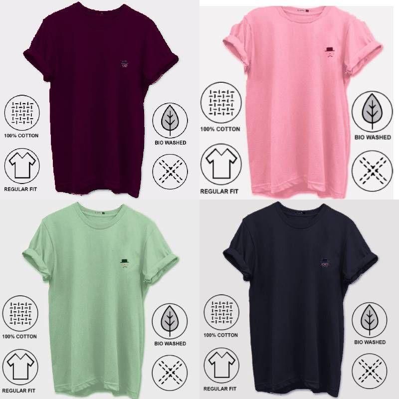 Cotton Blend Solid Hald Sleeves Mens Round Neck T-Shirt Pack Of 4