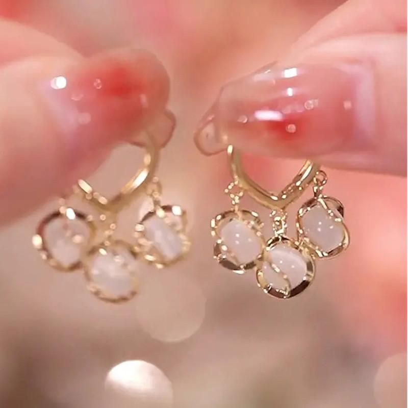 Korean Style Gold Plated Eyebell Cat Eye Earrings